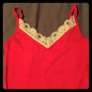 Orange-pink and antique lace camisole